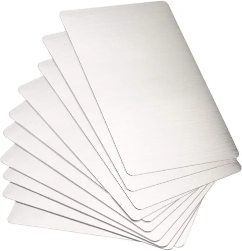 Miniatura 8 de uxcell Tarjeta de metal en blanco de 3.150 x 1.575 x 0.016 in, placa de acero inoxidable 201 cepillado para bricolaje impresión láser grabado negro