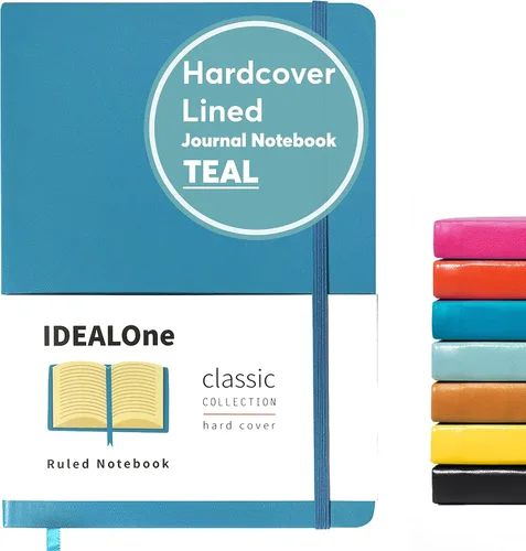 IDEALOne Cuaderno de cuero de tapa dura forrado, A5 (5.7 x 8 pulgadas), cuadernos de diario con rayas universitarias, 160 páginas, papel grueso de