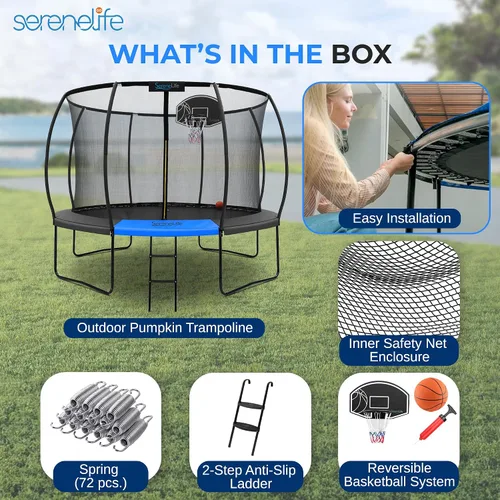 Miniatura 8 de SereneLife Trampoline Outdoor 8FT 10FT 12FT 14FT with Enclosure Net, Ladder and Anti-Rust Coating - ASTM Approved Recreational Trampolines - Heavy