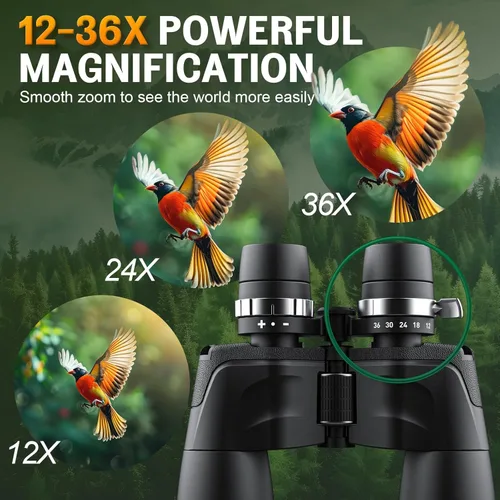 Miniatura 2 de Prismáticos HD de 12-36 x 50 para adultos, binoculares de alta potencia con visión clara de poca luz para observación de aves, binoculares con zoom