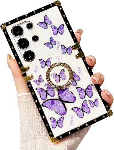 Miniatura 50 de Bonita funda compatible con Samsung Galaxy S22 Ultra, soporte plegable de lujo con diseño de mariposa brillante para mujeres y niñas, funda Blanco
