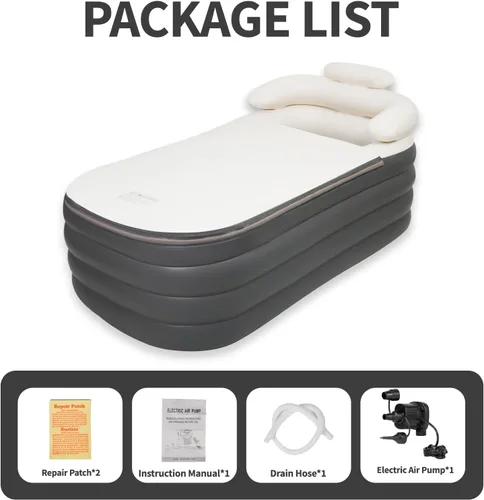 Miniatura 9 de Crossing King bañera inflable, bañera portátil para adultos con bomba de aire eléctrica, tina de spa plegable sin soporte con reposacabezas