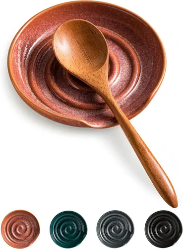 Miniatura 11 de Soporte para cuchara, soporte para cuchara con bandeja profunda para evitar derrames de salsa, soporte para utensilios para espátula, cuchara de Gris
