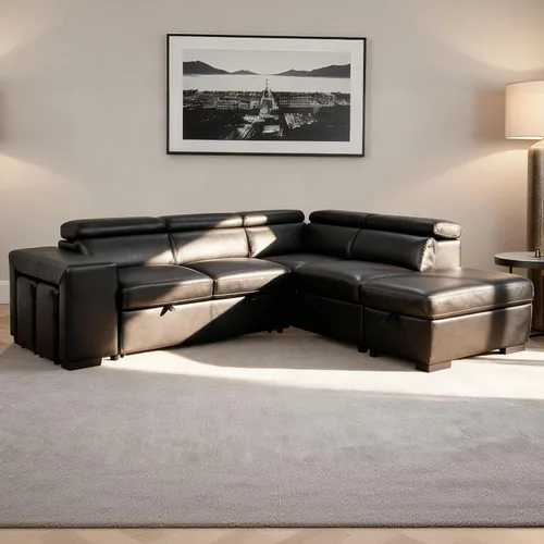 Miniatura 9 de THSUPER Sofá Seccional Reclinable de Cuero de 103 pulgadas en Forma de L con Cama Extraíble y Otomana de Almacenamiento, Sofás Convertibles