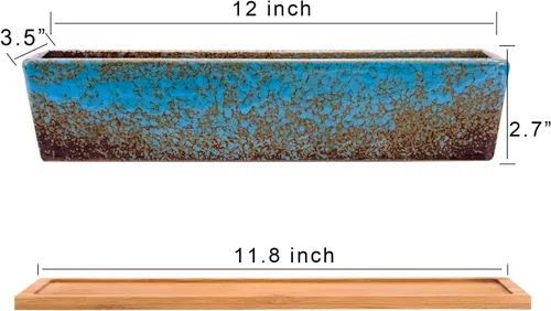 Miniatura 3 de ARTKETTY Macetas de suculentas - Macetas grandes para suculentas con drenaje, maceta de bonsái rectangular larga de 12 pulgadas con bandeja