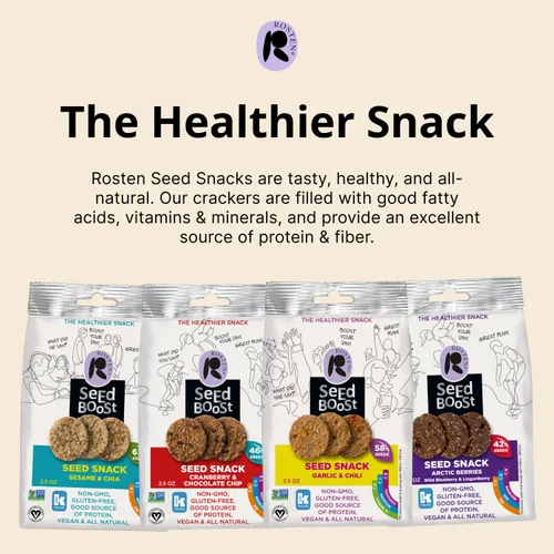 Miniatura 6 de ROSTEN SeedBoost - Galletas de semillas (paquete de 8) sabor a arándano y chispas de chocolate, veganas, sin OMG, sin gluten (2.5 onzas cada una)