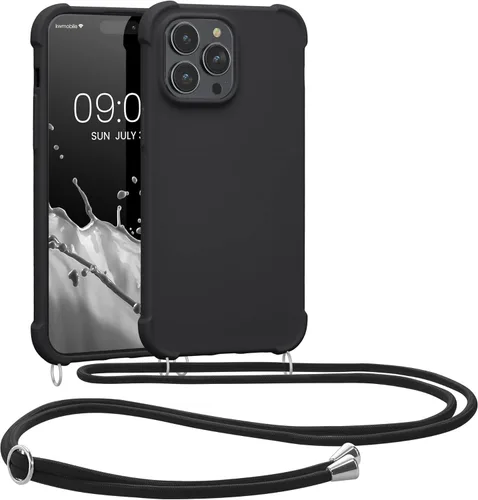 kwmobile Funda cruzada compatible con Apple iPhone 14 Pro Max, funda de silicona TPU con correa, color negro