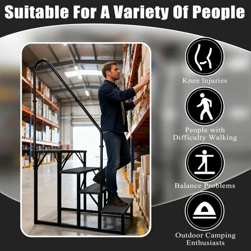 Miniatura 4 de Escalones para autocaravana con pasamanos, escaleras de 4 escalones para caravanas con capacidad de carga de 660 libras, escalera con panel