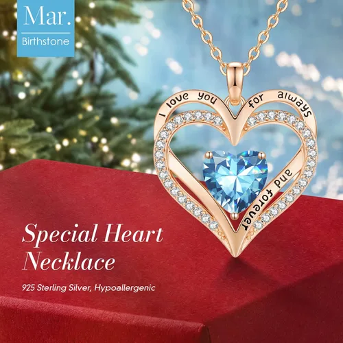 Miniatura 39 de CDE Collares de piedra natal para mujer, plata de ley 925, collar con colgante de corazón para siempre, Navidad, cumpleaños, aniversario, día de San