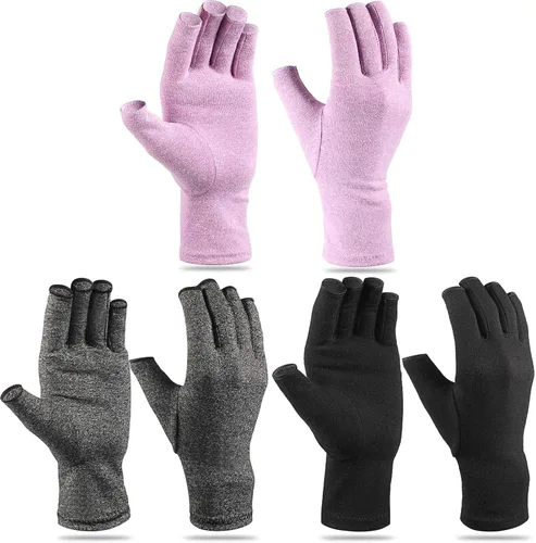 Geyoga 3 pares de guantes de compresión para manos y artritis sin dedos, alivio de presión articular, para acolchar, costura, escribir, tareas
