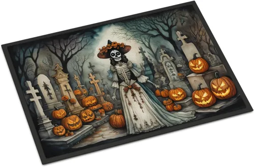 Miniatura 64 de Caroline's Treasures DAC2223MAT - Felpudo espeluznante de Halloween con gato negro de 18 x 27 pulgadas, tapete para puerta delantera