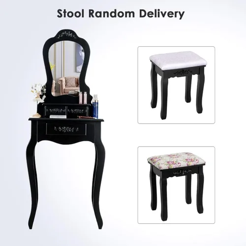 Miniatura 6 de LDAILY Juego de mesa de tocador con taburete acolchado, mesa de maquillaje con espejo transparente y 3 cajones de almacenamiento, escritorio