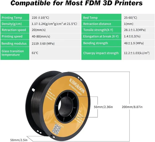 Miniatura 7 de Filamento para impresora 3D Kingroon PLA, 10 carretes, precisión dimensional +/- 0.02 mm, carrete de 10 kg (22 libras), 1.75 mm, negro