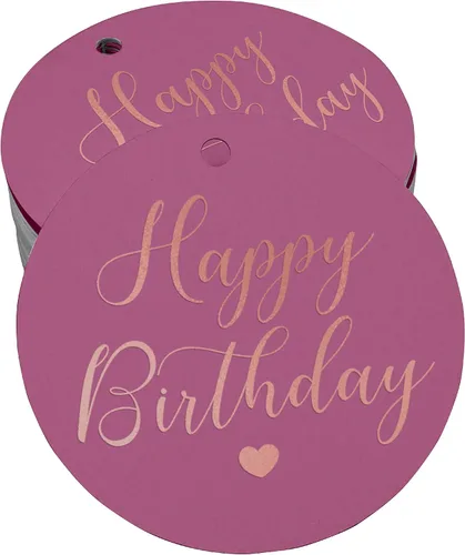 Miniatura 55 de Etiqueta de papel para colgar con texto en inglés «Happy Birthday» (50 unidades)