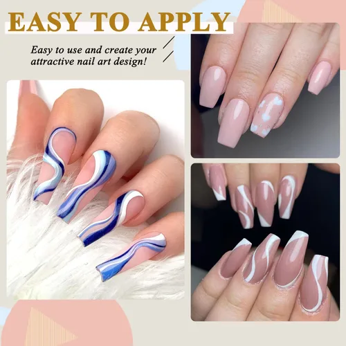 Miniatura 4 de Vnicesli Esmalte de gel blanco para arte de uñas, pintura de gel para uñas en espiral, pincel fino para arte de uñas en bolígrafos de gel, pintura