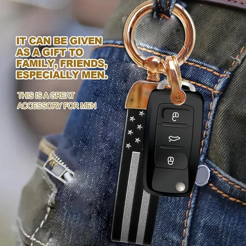 Miniatura 7 de KEVWR Llavero de coche con la bandera de Estados Unidos, llaveros circulares personalizados de aleación de zinc, compatible con camión, Chevrolet