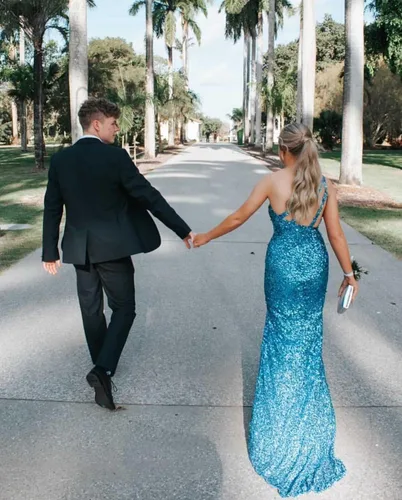 Miniatura 5 de Rjer One Shoulder Prom Dresses 2023 Sequin Formal Dresses Long Evening Gowns Slit Wedding Party Dresses