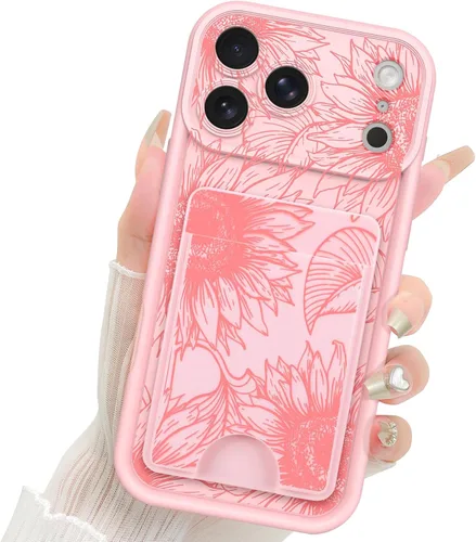 Miniatura 9 de Fiyart Funda diseñada para iPhone 17 Pro Max, tarjetero con ranura para tarjetas, diseño de flores, diseño de girasoles, antiarañazos, protección