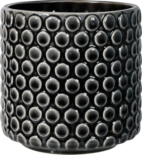 Bloomingville Maceta de cerámica – Maceta negra de 5 pulgadas con lunares – Maceta moderna de cerámica con esmalte agrietado – Sin agujeros de