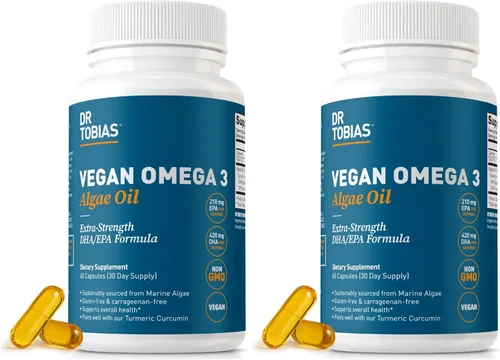 Miniatura 10 de Dr. Tobias Suplemento vegano de Omega 3, 1400 mg de aceite de algas, 420 mg de DHA y 210 mg de EPA por porción, sin OMG, sin gluten, sin