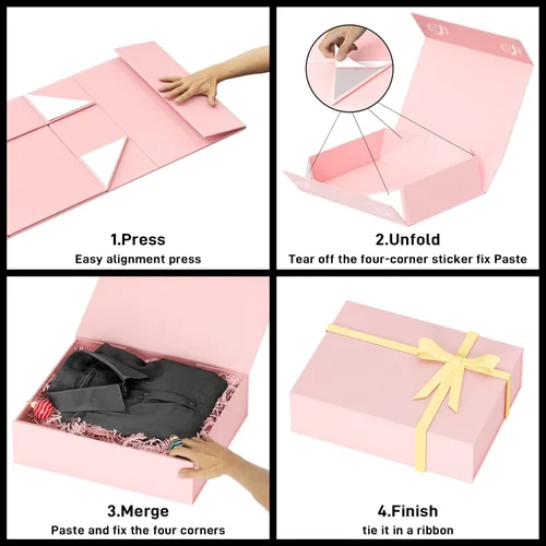 Miniatura 4 de PSHVYM Cajas de regalo con tapas, 11.5 x 7.8 x 3 pulgadas, caja de regalo rosa para regalos, cierre magnético para camisetas, guantes, bufandas