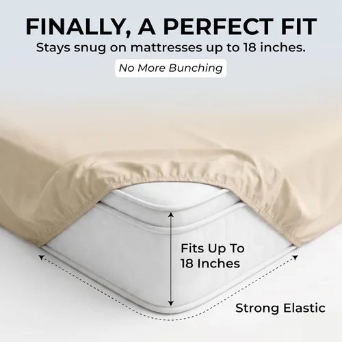 Miniatura 4 de Sábanas de Cama de Algodón 100% Natural Juego de Sábanas Cal King de Tejido Satén de Una Sola Capa 500 TC Ropa de Cama Sólida Suave e Crema Beige