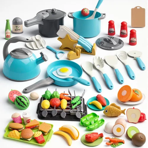 Miniatura 11 de 105 piezas de accesorios de juguete de cocina para niños, juego de cocina de camping y barbacoa para niños pequeños, juego de ollas, sartenes, Blanco