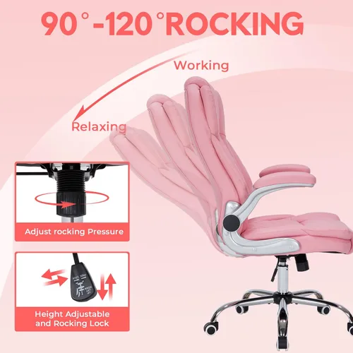 Miniatura 3 de Silla de oficina ejecutiva de 400 libras con reposabrazos abatibles, silla de computadora grande y alta para personas pesadas, silla ergonómica Rosa