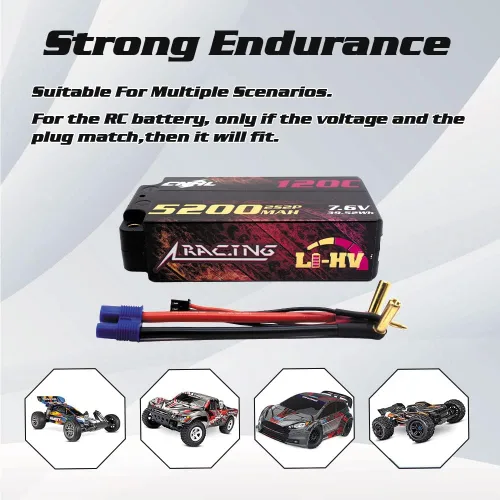 Miniatura 5 de CNHL 2S Shorty Lipo Battery 5200mAh High Voltage 7.6V Lipo Battery 120C Estuche rígido con enchufe Bullet EC3 de 0.197 in para coche RC tanque barco