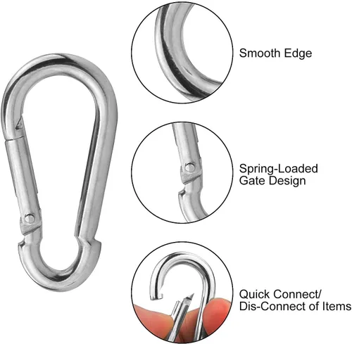 Miniatura 6 de AKOLAFE Paquete de 30 ganchos de resorte, clips de mosquetón de acero galvanizado con zinc de 2-3/8 pulgadas, llavero de capacidad de carga de 260