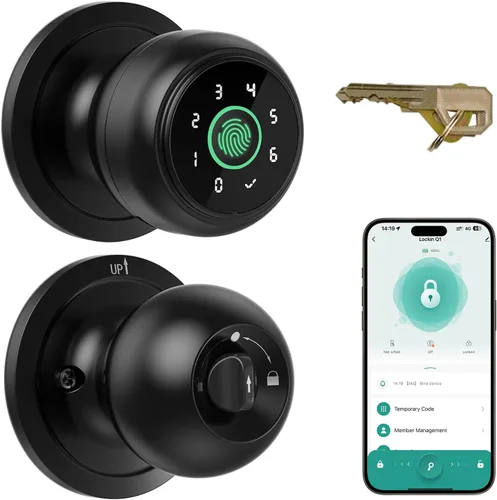 Lockin Cerradura de Puerta con Huella Dactilar 4 en 1, Perilla de Puerta Inteligente con Cerradura, Cerradura de Puerta Biométrica con Control por