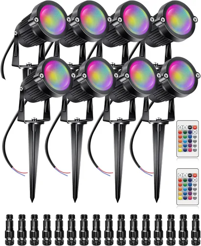 Luces de paisaje de bajo voltaje RGB+W con control remoto, 5 W, 12 V, iluminación de paisaje, LED, 16 focos que cambian de color, luces impermeables