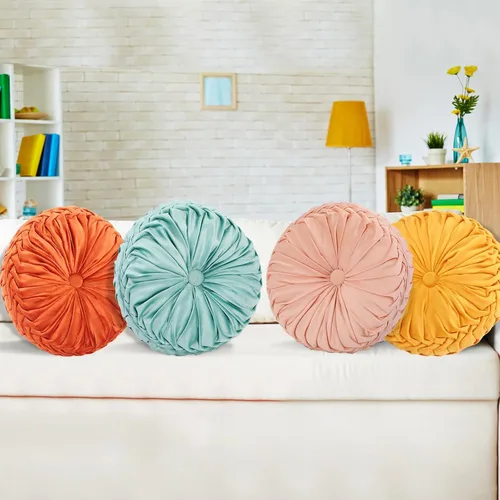 Miniatura 4 de Yerliker 6 cojines de suelo redondos de terciopelo de 15 pulgadas, cojines flexibles y coloridos para sofá, silla, sala de estar, dormitorio
