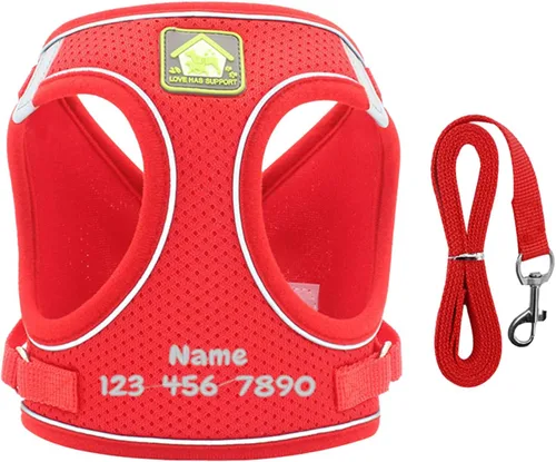 Miniatura 10 de Juego de arnés y correa para perros pequeños, arnés reflectante ajustable sin tirones, arnés transpirable suave para cachorros, perros pequeños