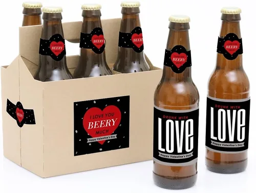 Big Dot of Happiness Conversation Hearts - Decoraciones del día de San Valentín para mujeres y hombres - 6 calcomanías de etiquetas para botellas de