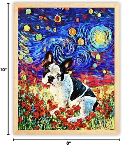 Miniatura 7 de Bestbuddy Pet 8X10 sin marco noche estrellada bulldog francés blanco negro animales amante familia paz amor pintura al óleo impresión arte impresión