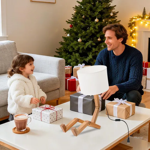 Miniatura 8 de Lámpara de mesa robótica, bonita luz de noche, brazos y patas de madera ajustables, bonita lámpara de escritorio, iluminación de noche novedosa