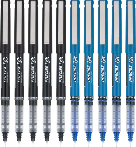 Miniatura 2 de PILOT Precise V5 - Bolígrafo de punta extra fina, 0.020 in, paquete de 5 bolígrafos de tinta líquida negros y 5 azules
