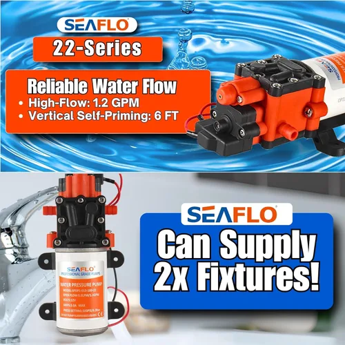 Miniatura 3 de SEAFLO Bomba de agua de la serie 22 - 12V, 1,3 GPM, 100 PSI - Bomba de presión de agua de diafragma bajo demanda para aplicaciones marinas, RV