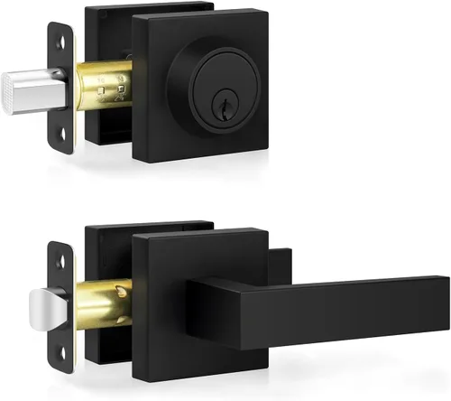 Miniatura 12 de Estmoon Paquete de 2 palancas de puerta de paso, pomos de puerta negros mate, manijas de puerta cuadradas para interiores, palancas resistentes sin