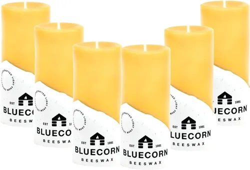 Miniatura 17 de Bluecorn Beeswax Vela de Pilar, 100% Cera de Abejas Natural Pura, Velas 2x3, Combustión Limpia y Sin Goteo, Larga Duración (25 Hr) Sin Parafina