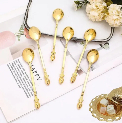 Miniatura 3 de Swan Spoon Eid - Juego de cubiertos de cuchara pequeña – Cubertería festiva de lujo, decoración moderna con soporte de 7 piezas (dorado)