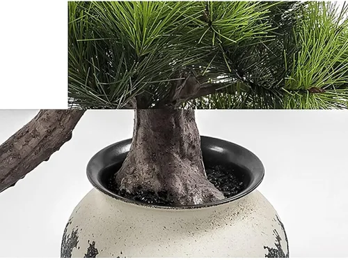 Miniatura 3 de UNNS Bonsái pequeño árbol artificial bonsái simulado maceta de pino de bienvenida, florero chino de silicona simulada, plantas verdes de piedras