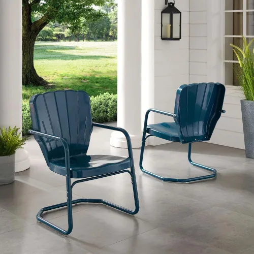 Miniatura 2 de Crosley Furniture Ridgeland - Juego de 2 sillas para exteriores, sillas de metal retro para comedor, porche, cubierta, azul marino
