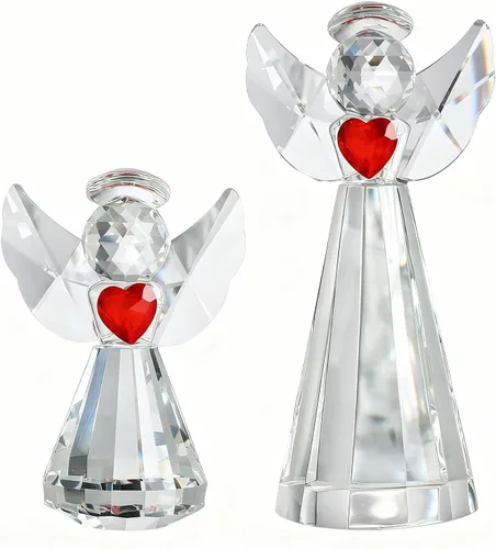 Miniatura 7 de HDCRYSTALGIFTS Juego de 2 figuras coleccionables de ángel guardián de cristal, adornos de ángel de cristal de 2.5 pulgadas para Navidad, Acción