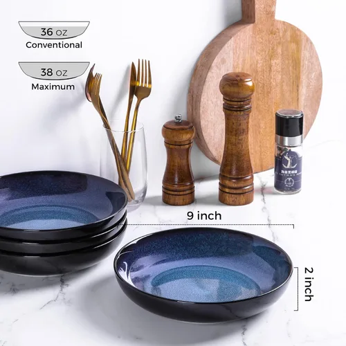 Miniatura 2 de LERATIO Tazones para pasta, cuencos de cerámica para pasta de 38 onzas, juego de 4 cuencos de pasta esmaltada reactiva de 9.0 pulgadas, aptos