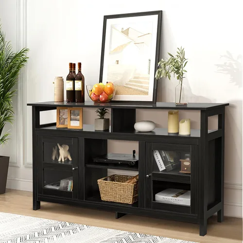 Miniatura 4 de Tangkula Soporte de TV de granja para televisores de hasta 65 pulgadas, mesa consola de TV de madera con 2 gabinetes y 4 estantes, muebles de sala