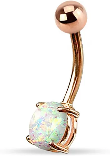 Miniatura 2 de FIFTH CUE Juego de puntas de ópalo con purpurina de 14G, oro rosa IP sobre 316L, anillo de ombligo de acero quirúrgico, Metal, resina ópalo