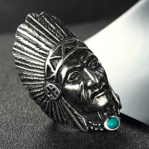 Miniatura 4 de HIJONES Anillo unisex de acero inoxidable de la tribu jefe india