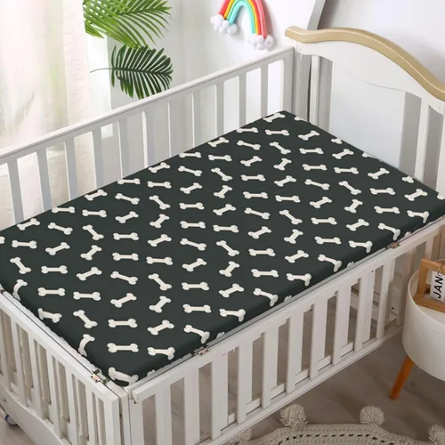 Miniatura 2 de Sábanas bajeras ajustables para cuna con temática de hueso de perro, sábanas portátiles para minicuna suaves y transpirables, sábana para colchón